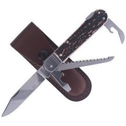 Mikov s.r.o. - Мисливський ніж Mikov Fixir Imit. Dear Stag - 4 клинка - Шкіряні піхви - Коричневий - 232-XH-4 KP