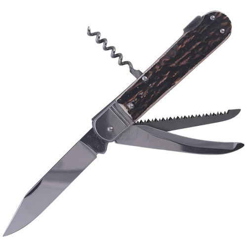 Mikov s.r.o. - Мисливський ніж Mikov Fixir Imit. Dear Stag - 4 клинка - Шкіряні піхви - Коричневий - 232-XH-4V KP
