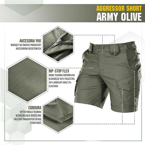 M-Tac - Тактичні шорти Aggressor - Polycotton - Rip-Stop - Army Olive - 20018062.