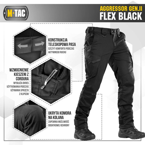 Тактичні штани M-Tac - Aggressor Gen.II Flex - Ripstop - Black - 20058002.