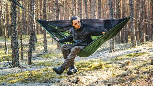 Lesovik - Туристичний гамак DRAKA з москітною сіткою та підвісом SNEKA - Treetop Green