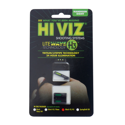 Hiviz - Тритієві/світлодіодні приціли LiteWave H3 - Glock 42 / 43 - Зелена - Біла облямівка - GLN321 