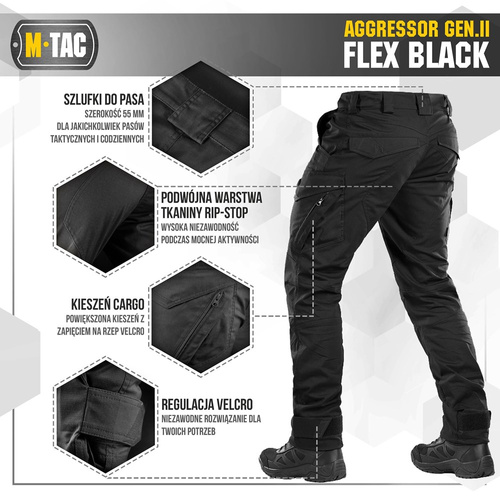 Тактичні штани M-Tac - Aggressor Gen.II Flex - Ripstop - Black - 20058002.