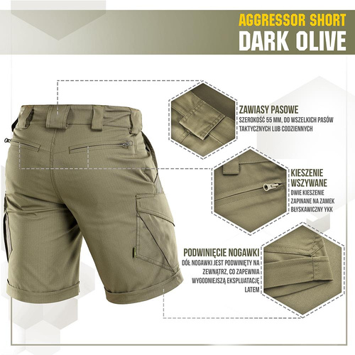 M-Tac - Тактичні шорти Aggressor - Polycotton - Rip-Stop - Dark Olive - 20018048.
