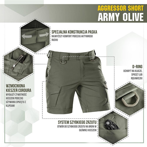 M-Tac - Тактичні шорти Aggressor - Polycotton - Rip-Stop - Army Olive - 20018062.